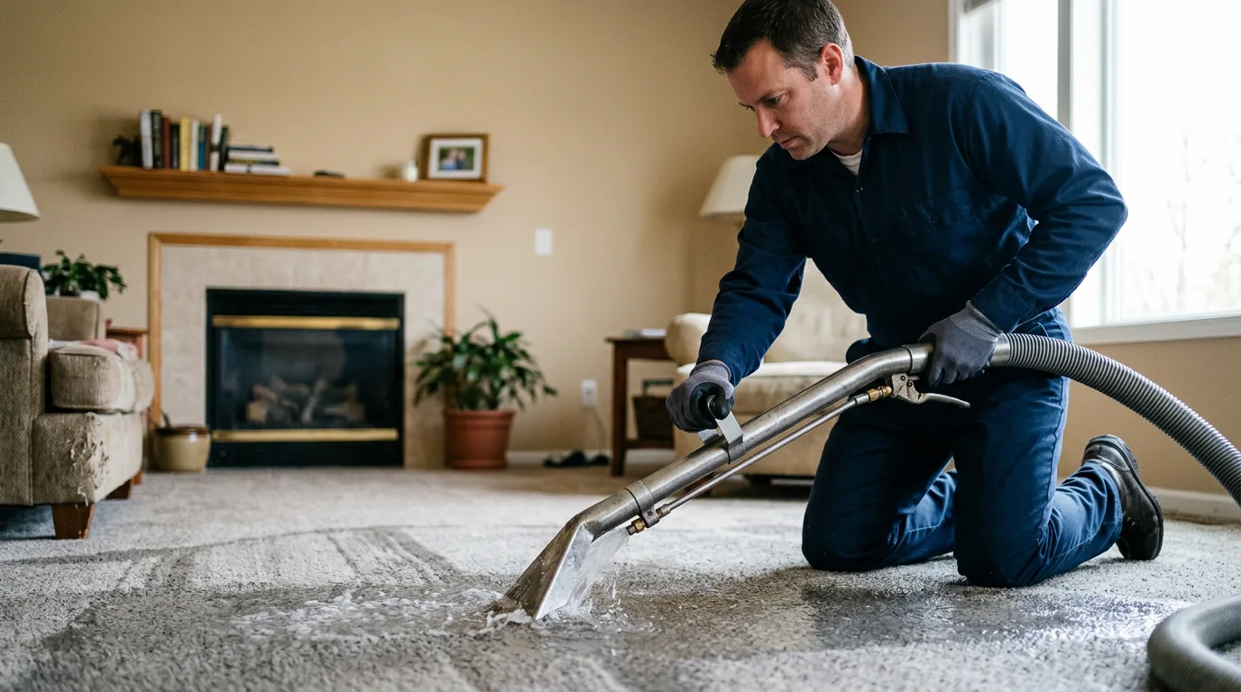 Water damage restoration technician working near Lincoln, MI